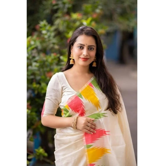 Generic Women's Tussar Silk Printed Saree With Unstitched Blouse (White, 5-5 Mtrs) Generic Women's Tussar Silk Printed Saree With Unstitched Blouse (White, 5-5 Mtrs)