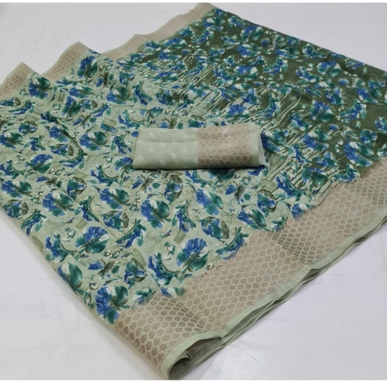 Generic Women's Linen Printed Saree With Unstitched Blouse (Green, 5-5 Mtrs) Generic Women's Linen Printed Saree With Unstitched Blouse (Green, 5-5 Mtrs)
