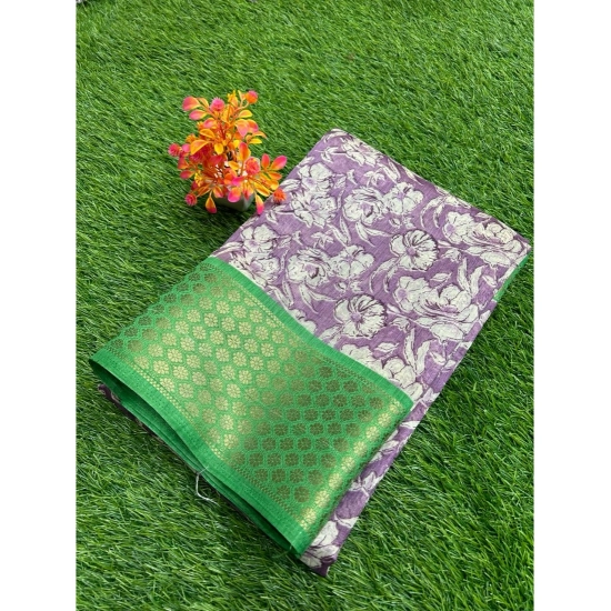 Generic Women's Cotton Blend Printed Saree With Unstitched Blouse (Purple, 5-5 Mtrs) Generic Women's Cotton Blend Printed Saree With Unstitched Blouse (Purple, 5-5 Mtrs)