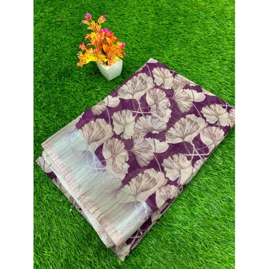 Generic Women's Linen Printed Saree With Unstitched Blouse (Purple, 5-5 Mtrs) Generic Women's Linen Printed Saree With Unstitched Blouse (Purple, 5-5 Mtrs)