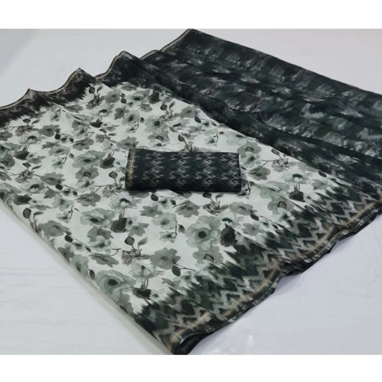 Generic Women's Cotton Printed Saree With Unstitched Blouse (Green, 5-5 Mtrs)