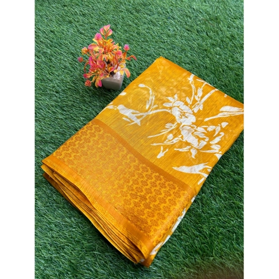 Generic Women's Cotton Printed Saree With Unstitched Blouse (Yellow, 5-5 Mtrs) Generic Women's Cotton Printed Saree With Unstitched Blouse (Yellow, 5-5 Mtrs)