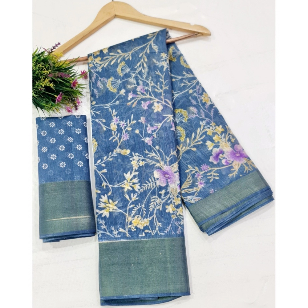 Generic Women's Cotton Printed Saree With Unstitched Blouse (Sky-Blue, 5-5 Mtrs) Generic Women's Cotton Printed Saree With Unstitched Blouse (Sky-Blue, 5-5 Mtrs)