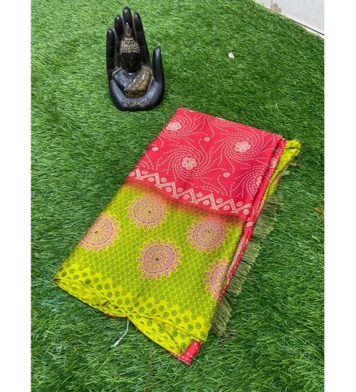 Generic Women's Crepe Printed Saree With Unstitched Blouse (Red, 5-5 Mtrs)