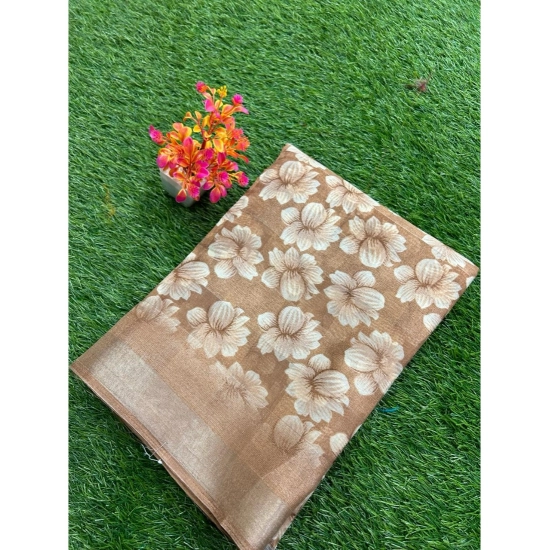 Generic Women's Cotton Printed Saree With Unstitched Blouse (Mustard, 5-5 Mtrs)