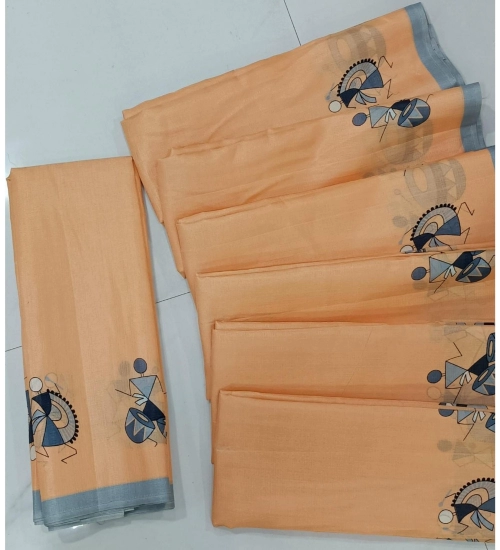 Generic Women's Cotton Silk Printed Saree With Unstitched Blouse (Orange, 5-5 Mtrs)