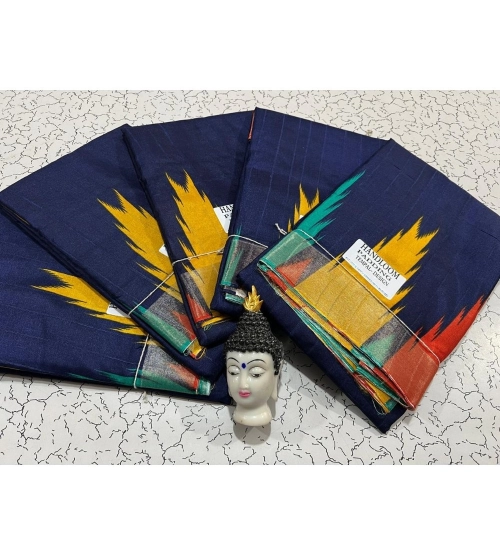 Generic Women's Tussar Silk Printed Saree With Unstitched Blouse (Dark-Blue, 5-5 Mtrs)