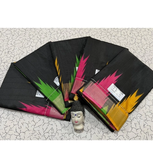 Generic Women's Tussar Silk Printed Saree With Unstitched Blouse (Black, 5-5 Mtrs)