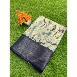 Generic Women's Cotton Printed Saree With Unstitched Blouse (Grey, 5-5 Mtrs)