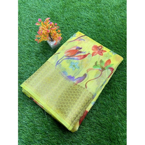 Generic Women's Cotton Printed Saree With Unstitched Blouse (Yellow, 5-5 Mtrs)