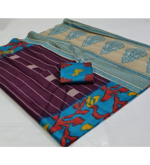 Generic Women's Cotton Silk Printed Saree With Unstitched Blouse (Magenta, 5-5 Mtrs)