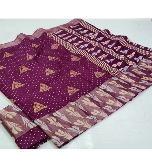 Generic Women's Cotton Silk Printed Saree With Unstitched Blouse (Magenta, 5-5 Mtrs)