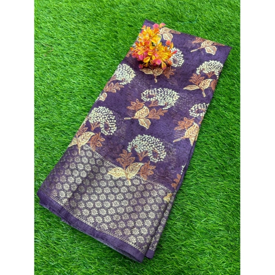 Generic Women's Cotton Printed Saree With Unstitched Blouse (Purple, 5-5 Mtrs)