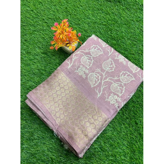 Generic Women's Cotton Blend Printed Saree With Unstitched Blouse (Pink, 5-5 Mtrs)