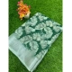 Generic Women's Linen Printed Saree With Unstitched Blouse (Green, 5-5 Mtrs)