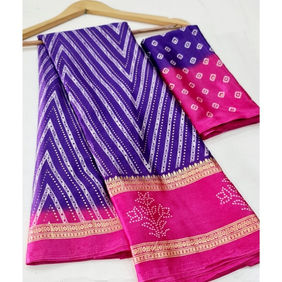 Generic Women's Cotton Printed Saree With Unstitched Blouse (Purple, 5-5 Mtrs)