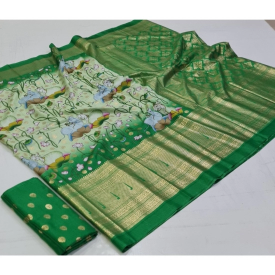 Generic Women's Art Silk Printed Saree With Unstitched Blouse (Green, 5-5 Mtrs) Generic Women's Art Silk Printed Saree With Unstitched Blouse (Green, 5-5 Mtrs)