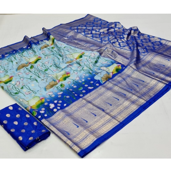 Generic Women's Art Silk Printed Saree With Unstitched Blouse (Blue, 5-5 Mtrs) Generic Women's Art Silk Printed Saree With Unstitched Blouse (Blue, 5-5 Mtrs)