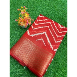 Generic Women's Linen Printed Saree With Unstitched Blouse (Red, 5-5 Mtrs)