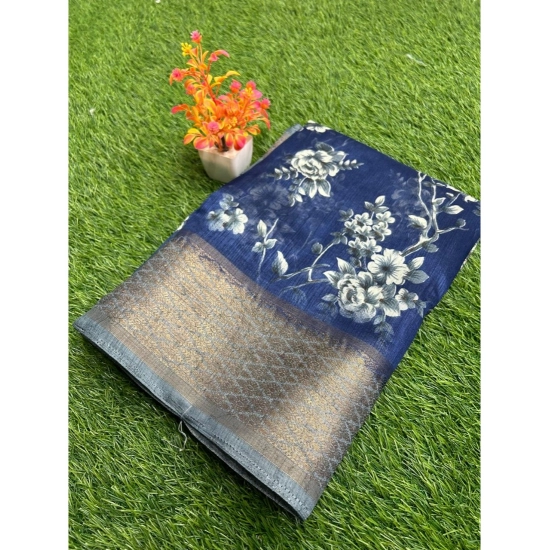Generic Women's Linen Printed Saree With Unstitched Blouse (Dark-Blue, 5-5 Mtrs) Generic Women's Linen Printed Saree With Unstitched Blouse (Dark-Blue, 5-5 Mtrs)