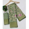 Generic Women's Cotton Printed Saree With Unstitched Blouse (Green, 5-5 Mtrs)