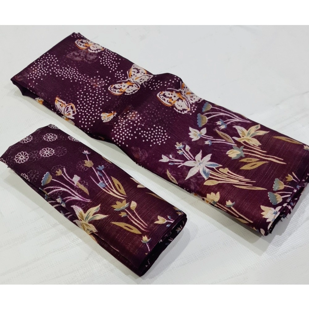 Generic Women's Cotton Printed Saree With Unstitched Blouse (Wine, 5-5 Mtrs) Generic Women's Cotton Printed Saree With Unstitched Blouse (Wine, 5-5 Mtrs)