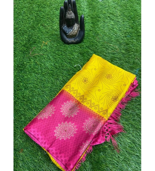 Generic Women's Crepe Printed Saree With Unstitched Blouse (Yellow, 5-5 Mtrs)