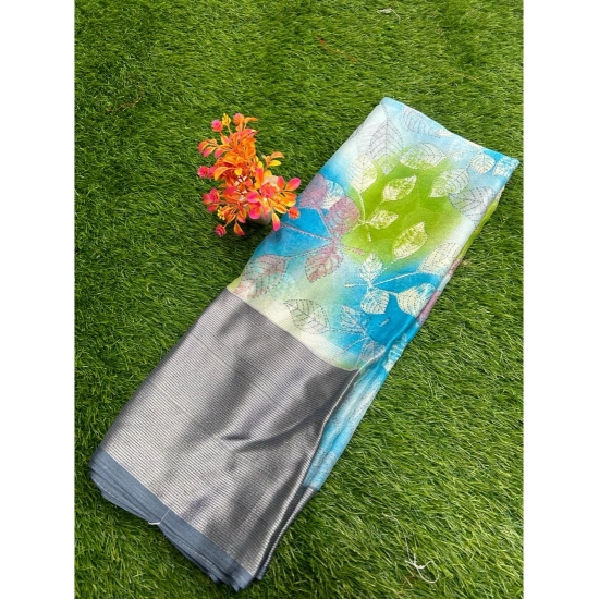 Generic Women's Brasso Printed Saree With Unstitched Blouse (Skyblue, 5-5 Mtrs) Generic Women's Brasso Printed Saree With Unstitched Blouse (Skyblue, 5-5 Mtrs)