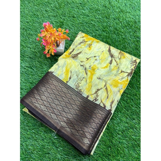 Generic Women's Cotton Printed Saree With Unstitched Blouse (Yellow, 5-5 Mtrs) Generic Women's Cotton Printed Saree With Unstitched Blouse (Yellow, 5-5 Mtrs)