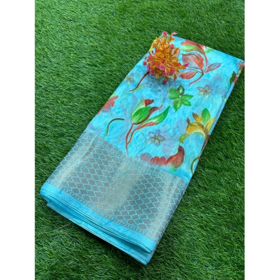 Generic Women's Cotton Printed Saree With Unstitched Blouse (Rama, 5-5 Mtrs)