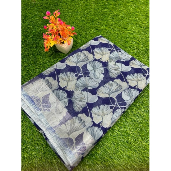 Generic Women's Linen Printed Saree With Unstitched Blouse (Navy-Blue, 5-5 Mtrs) Generic Women's Linen Printed Saree With Unstitched Blouse (Navy-Blue, 5-5 Mtrs)