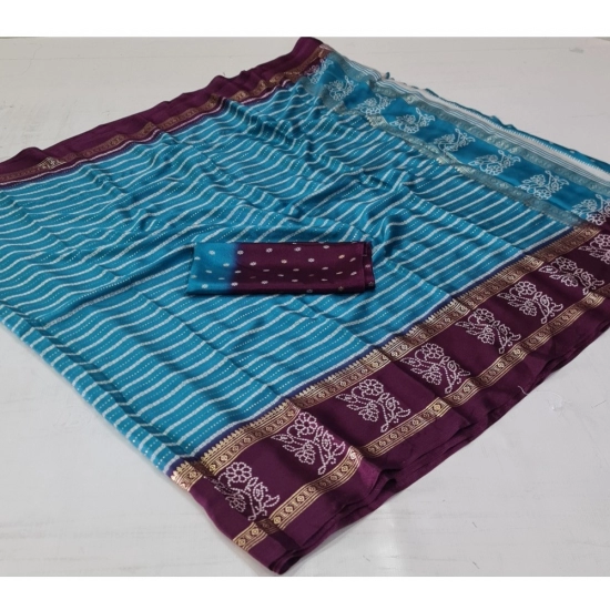 Generic Women's Cotton Printed Saree With Unstitched Blouse (Blue, 5-5 Mtrs) Generic Women's Cotton Printed Saree With Unstitched Blouse (Blue, 5-5 Mtrs)