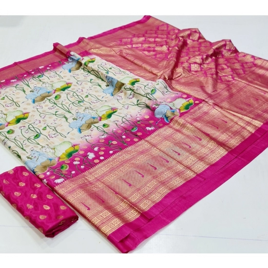 Generic Women's Art Silk Printed Saree With Unstitched Blouse (Pink, 5-5 Mtrs) Generic Women's Art Silk Printed Saree With Unstitched Blouse (Pink, 5-5 Mtrs)