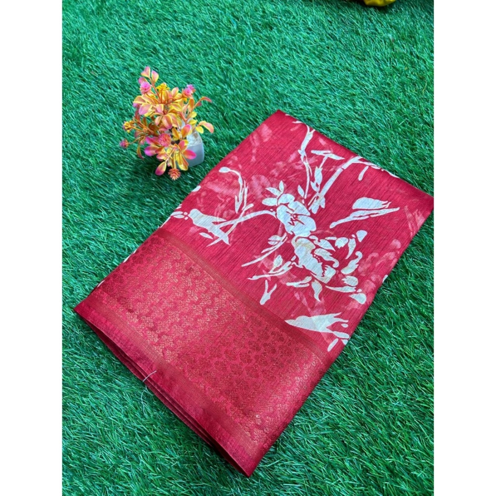 Generic Women's Cotton Printed Saree With Unstitched Blouse (Red, 5-5 Mtrs) Generic Women's Cotton Printed Saree With Unstitched Blouse (Red, 5-5 Mtrs)