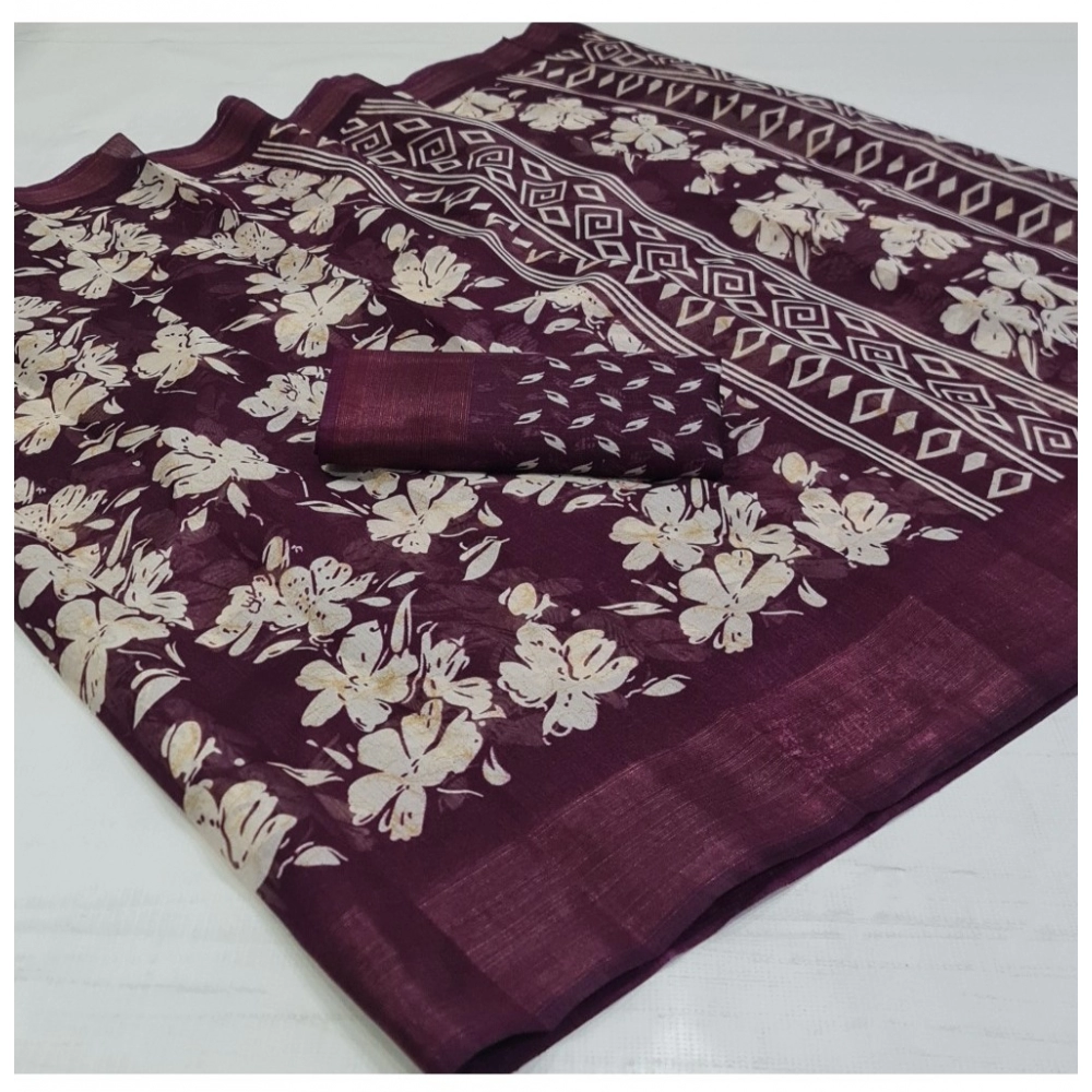 Generic Women's Cotton Printed Saree With Unstitched Blouse (Wine, 5-5 Mtrs) Generic Women's Cotton Printed Saree With Unstitched Blouse (Wine, 5-5 Mtrs)