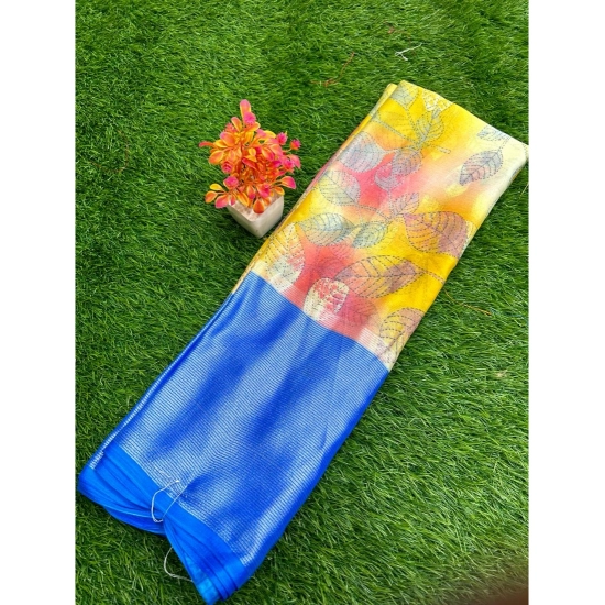 Generic Women's Brasso Printed Saree With Unstitched Blouse (Yellow, 5-5 Mtrs)