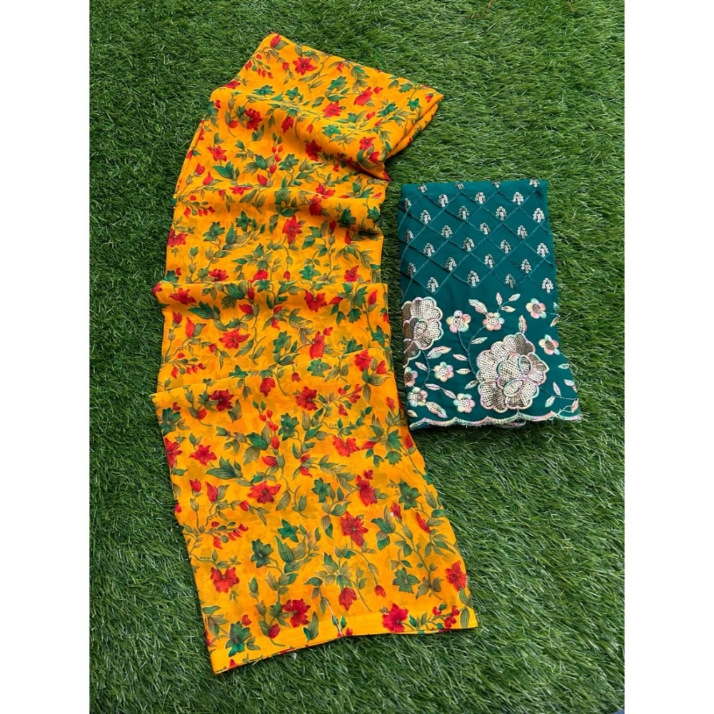 Generic Women's Georgette Printed Saree With Unstitched Blouse (Light-Green, 5-5 Mtrs) Generic Women's Georgette Printed Saree With Unstitched Blouse (Light-Green, 5-5 Mtrs)