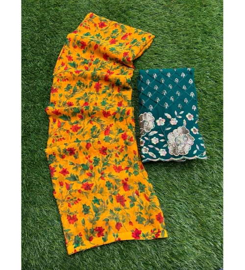 Generic Women's Georgette Printed Saree With Unstitched Blouse (Light-Green, 5-5 Mtrs)