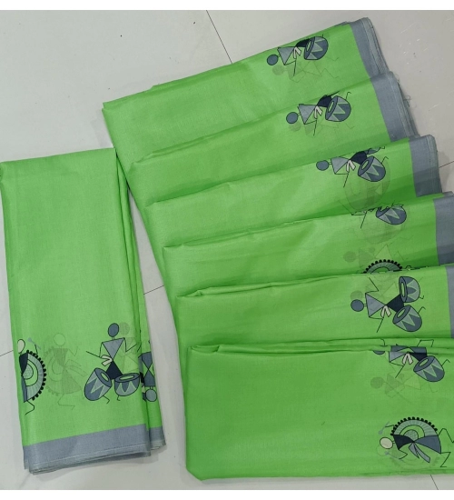 Generic Women's Cotton Silk Printed Saree With Unstitched Blouse (Green, 5-5 Mtrs)