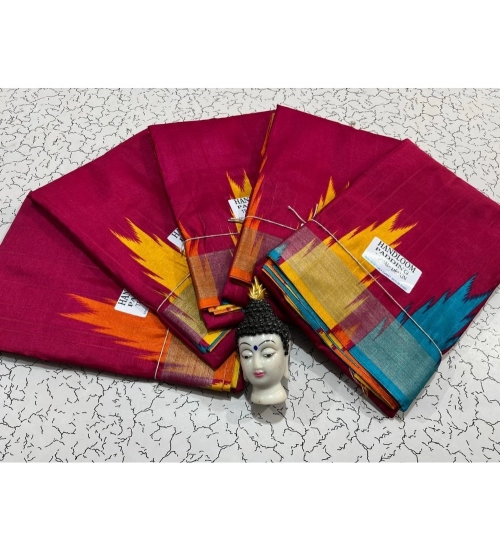 Generic Women's Tussar Silk Printed Saree With Unstitched Blouse (Red, 5-5 Mtrs)