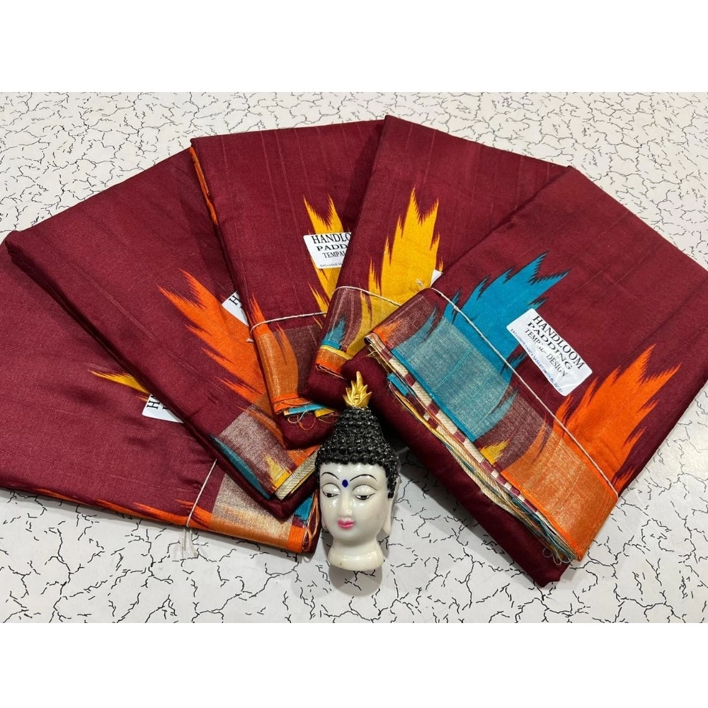 Generic Women's Tussar Silk Printed Saree With Unstitched Blouse (Maroon, 5-5 Mtrs)