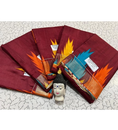 Generic Women's Tussar Silk Printed Saree With Unstitched Blouse (Maroon, 5-5 Mtrs)