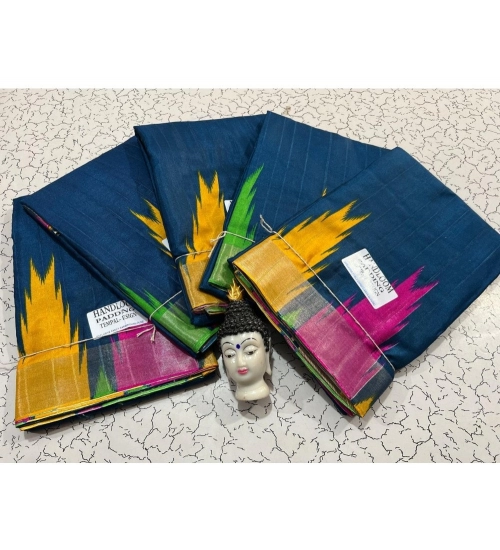 Generic Women's Tussar Silk Printed Saree With Unstitched Blouse (Blue, 5-5 Mtrs)