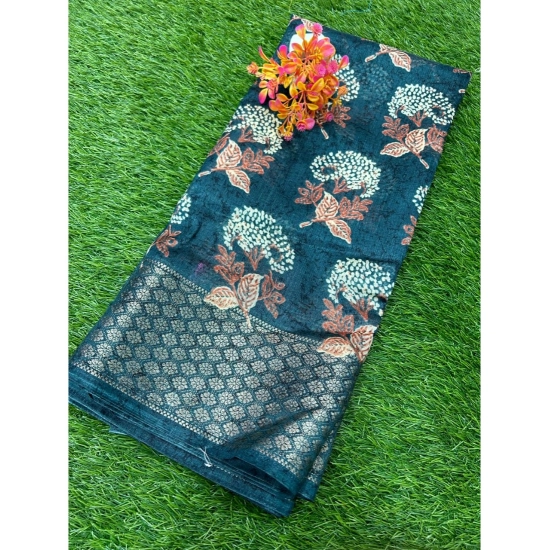 Generic Women's Cotton Printed Saree With Unstitched Blouse (Blue, 5-5 Mtrs)