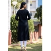 Generic Women's Cotton Solid 3/4 Sleeve Round Neck Kurti (Blue)