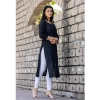 Generic Women's Cotton Solid 3/4 Sleeve Round Neck Kurti (Black)
