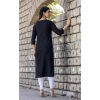 Generic Women's Cotton Solid 3/4 Sleeve Round Neck Kurti (Black)