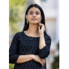 Generic Women's Cotton Solid 3/4 Sleeve Round Neck Kurti (Blue)