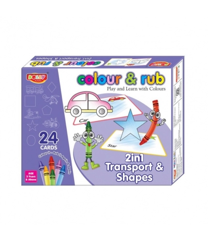 2 in 1 Transport - Shapes Colour And Rub With 24 Cards | Cardboard | Educational Toys | 3+ Years