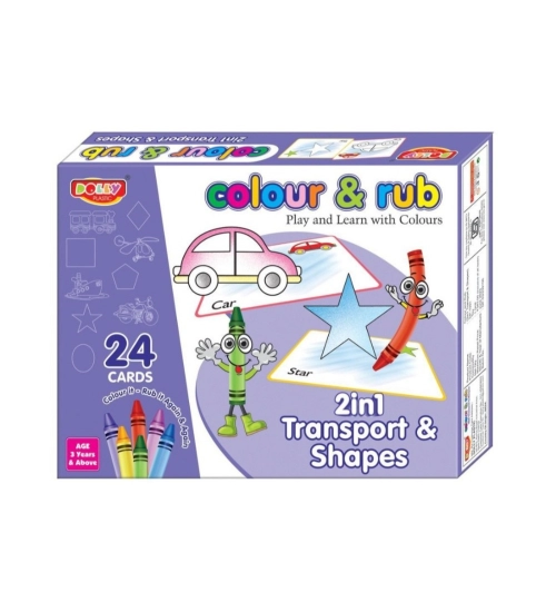 2 in 1 Transport - Shapes Colour And Rub With 24 Cards | Cardboard | Educational Toys | 3+ Years